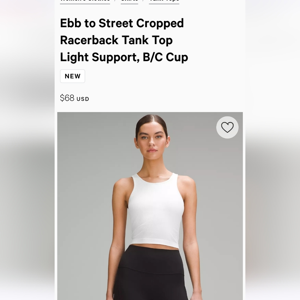 lululemon athletica Ebb to Street Cropped Racerback Tank Top - White